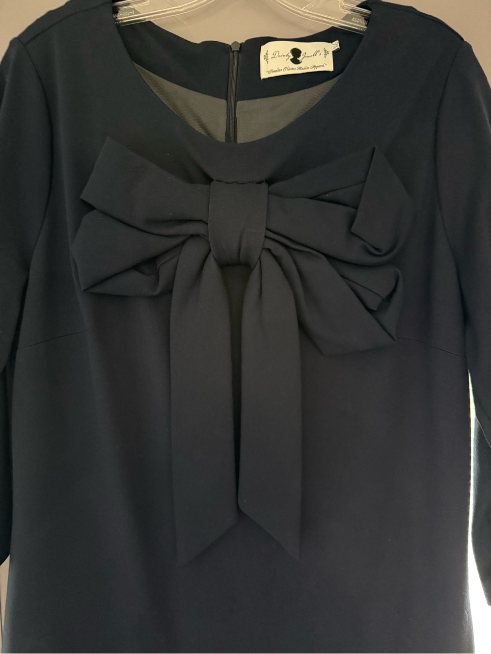Dainty Jewells Navy Bow-Front Long Sleeve Sheath Dress - Picture 3 of 5